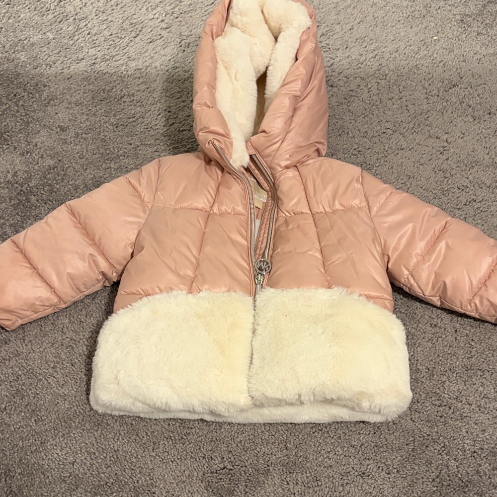 Michael Kors 24 month Pink and Cream Hooded Winter Jacket